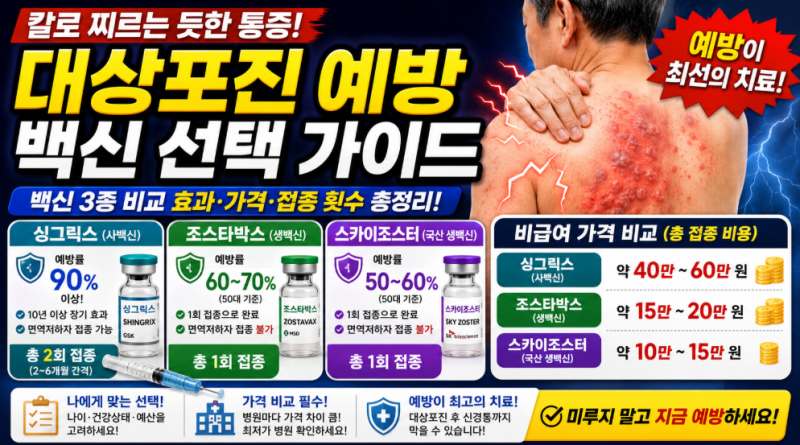 대상포진 예방접종 가격 및 백신 종류 완벽 비교: 싱그릭스 vs 조스타박스 vs 스카이조스터 나....