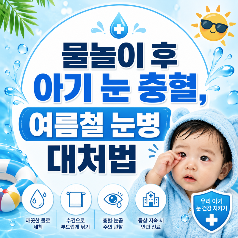 여름철 물놀이 후 아기 눈 충혈, 유행성 결막염 증상 대처법