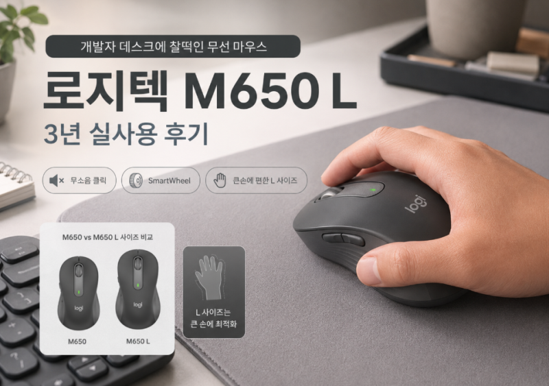 로지텍 M650 L 그래파이트 3년 실사용 후기, 무소음 클릭과 SmartWheel 장점