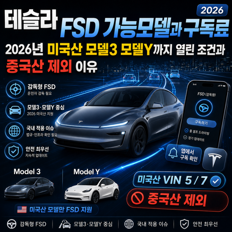 테슬라 FSD 가능모델과 구독료 2026년 미국산 모델3 모델Y까지 열린 조건과 중국산 제외 이유