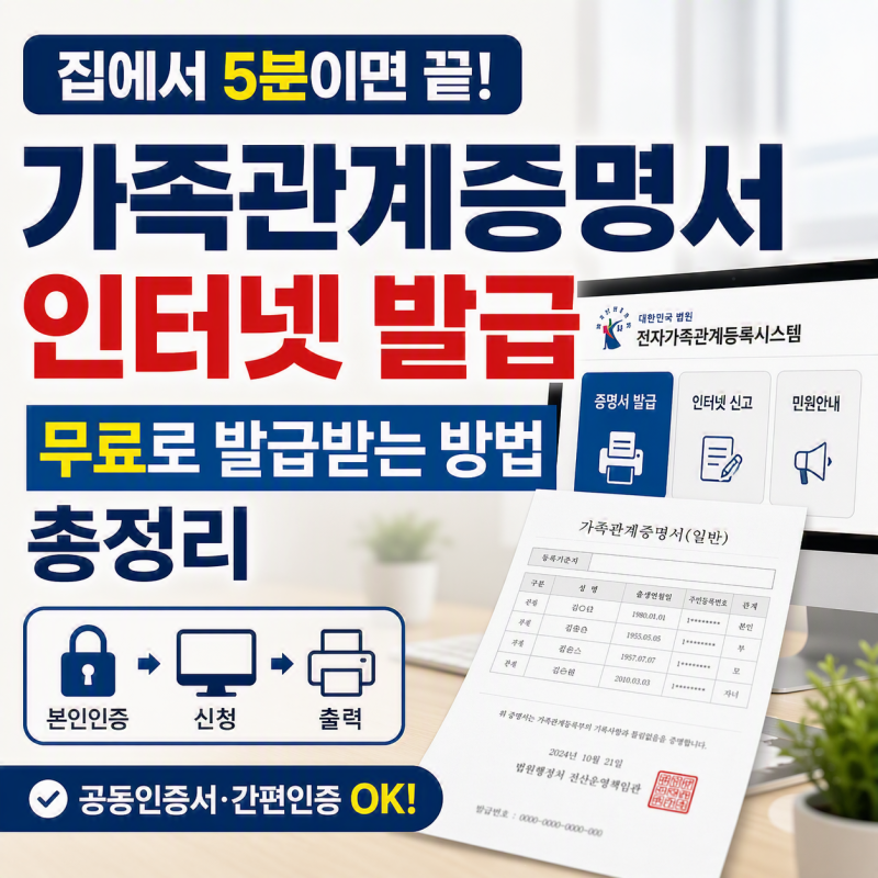 가족관계증명서 인터넷 발급 방법, 무료 출력 5분 완성