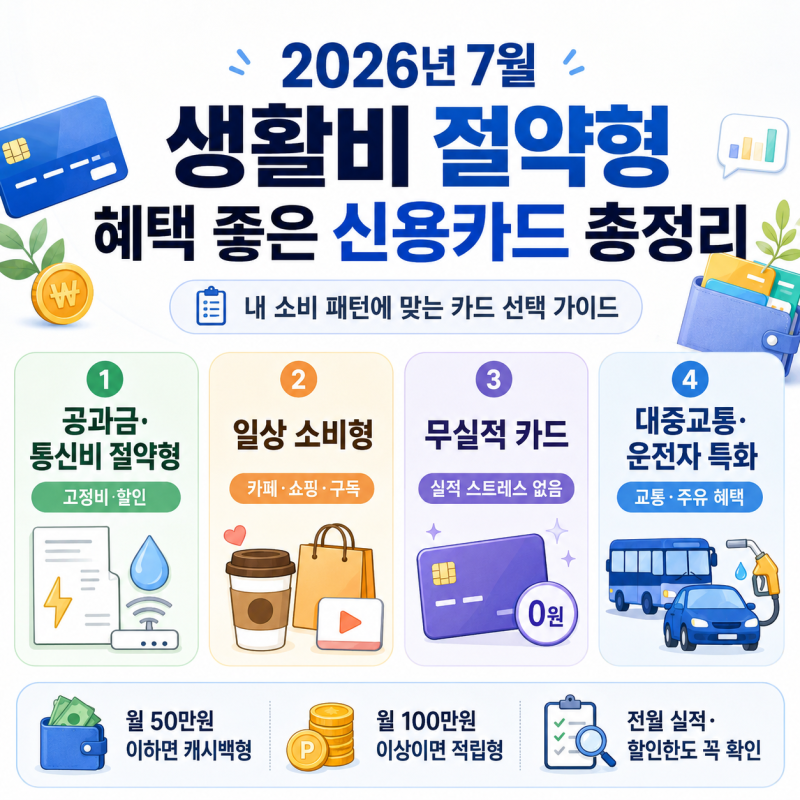 2026년 7월, 혜택 좋은 신용카드 뭐가 있을까 (생활비 절약형 위주로 총정리)