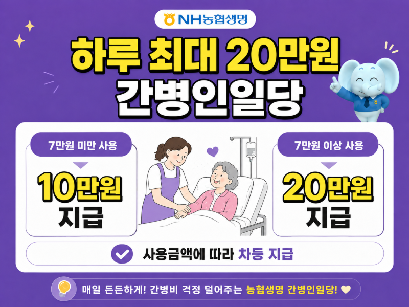 농협생명 간병인보험 하루 최대 20만원, 가족간병과 연간 간병비까지