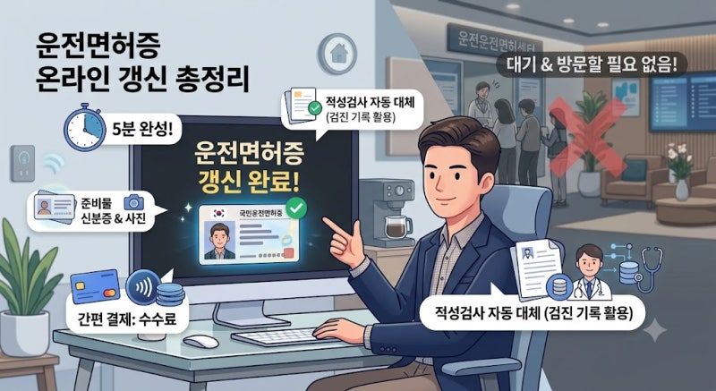 운전면허증 갱신 온라인 신청 방법: 건강검진 대체, 준비물, 수수료 총정리 (방문 수령)