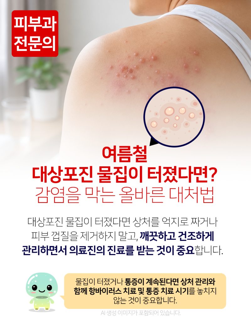 진주대상포진 / 여름철 대상포진 물집이 터졌다면? 감염을 막는 올바른 대처법