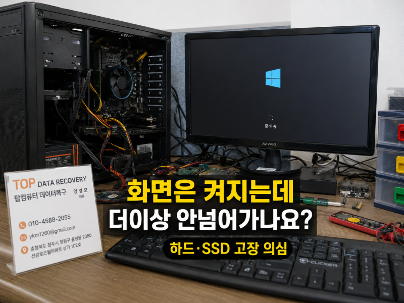 청주 컴퓨터 노트북 데이터복구｜화면 멈춤·전원 불량·침수·파손·SSD 고장