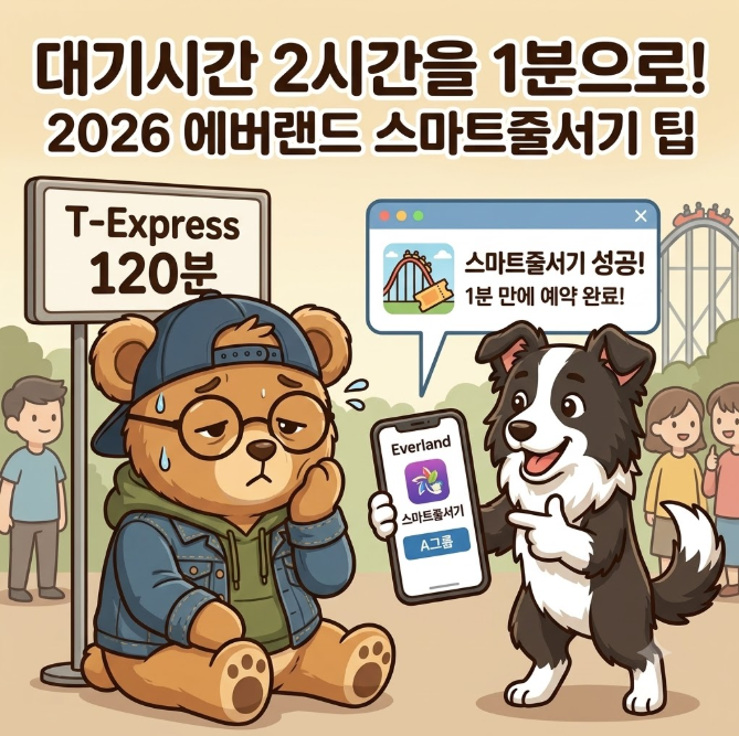 "대기시간 2시간을 1분으로!" 2026 에버랜드 스마트줄서기 예약 팁 및 에버파워 공략법 ✨