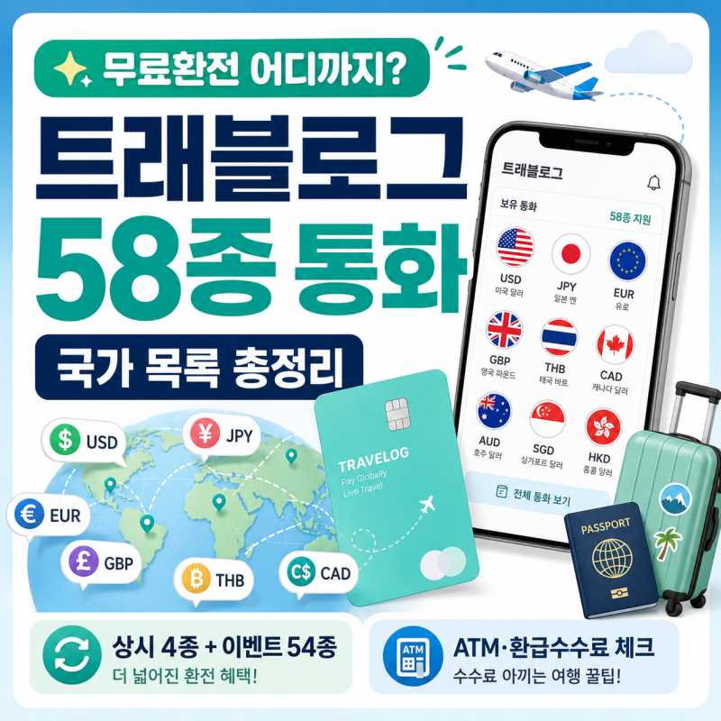 트래블로그 58종 통화 국가 목록 총정리｜내 여행지도 무료환전 될까?