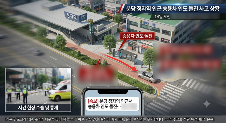 [성남] 분당 <b>정자역</b> 인근 승용차 <b>인도 돌진</b> 사고…1명 사망... 