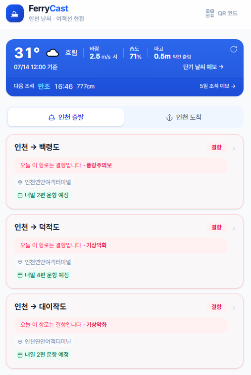 인천에서 출발하는 배편 총정리 2026｜백령·덕적·이작·연평 서해 섬 노선·시간·결항