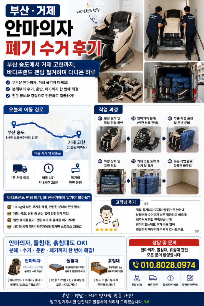 부산 · 거제 안마의자 폐기 수거 후기 - 부산 송도에서 거제 고현까지, 바디프랜드 팬텀 철거....