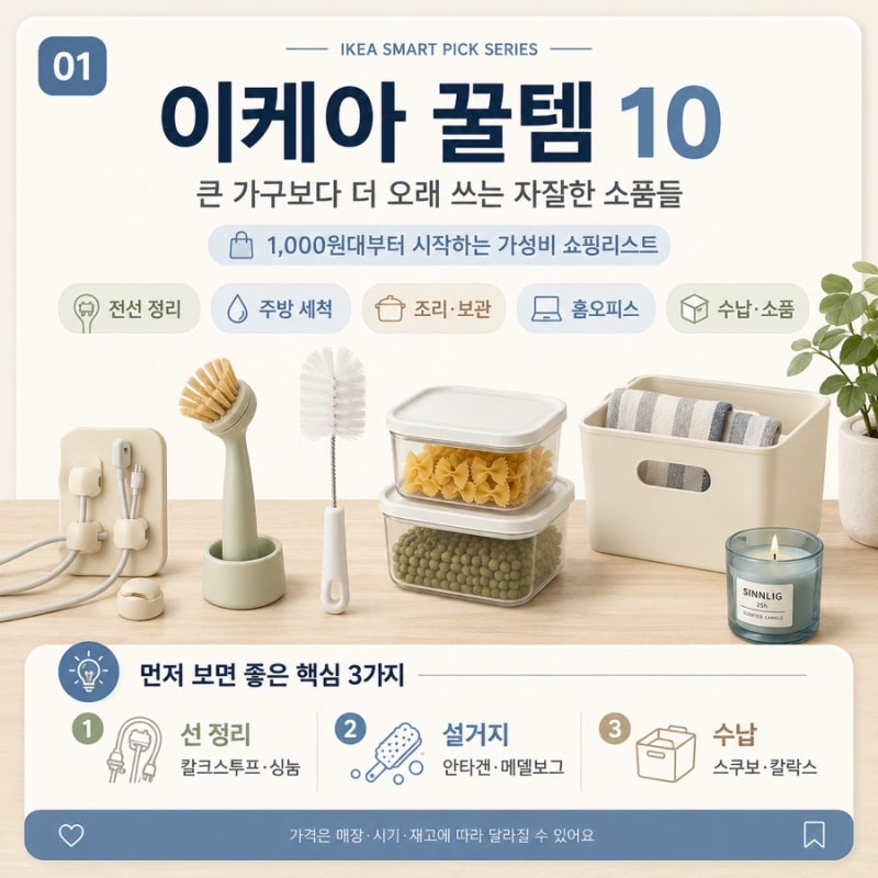 이케아 꿀템 총정리 | 주방·전선정리·수납·청소 가성비 필수템 가격까지 (1,000원부터)