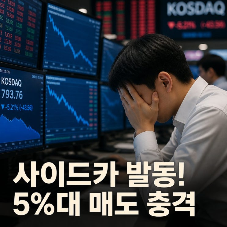 [속보] <b>코스닥 급락 사이드카</b> 발동 5%대 매도 충격
