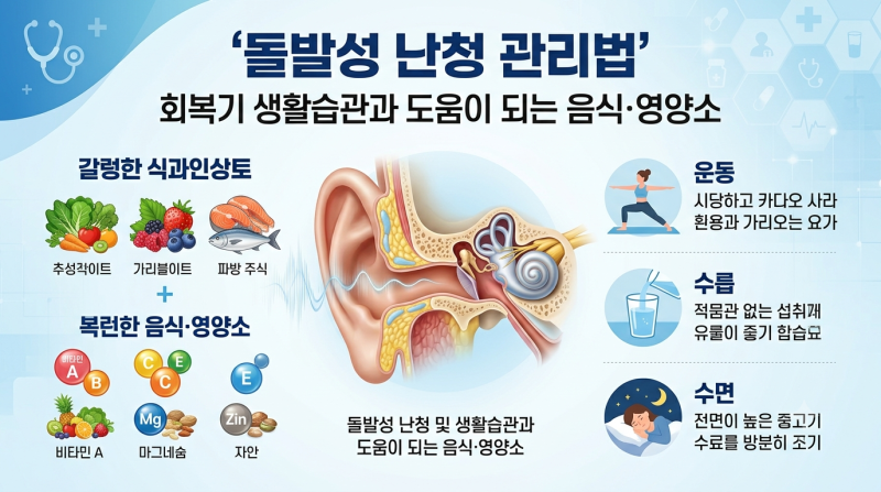 돌발성 난청 관리법 총정리, 회복기 생활습관과 도움이 되는 음식·영양소
