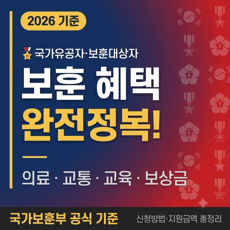 국가유공자·보훈대상자 혜택 2026 총정리 — 의료·교통·교육·보상금 완전정복