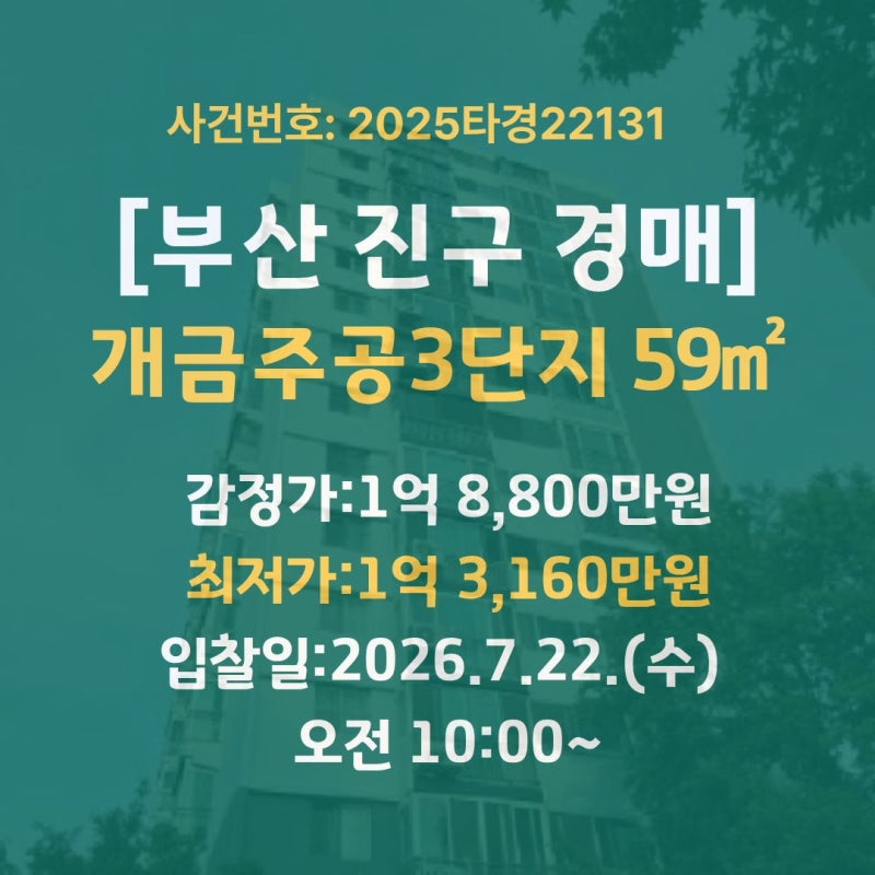 [부산 부산진구 당감동 아파트경매] 개금주공3단지 59㎡ 권리분석 및 실거래가 기준 입찰가 ....