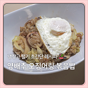 [트레이더스 냉동오징어 요리] 재료 초간단 양배추 오징어링 볶음밥 레시피 | 지지고 컵밥 스....