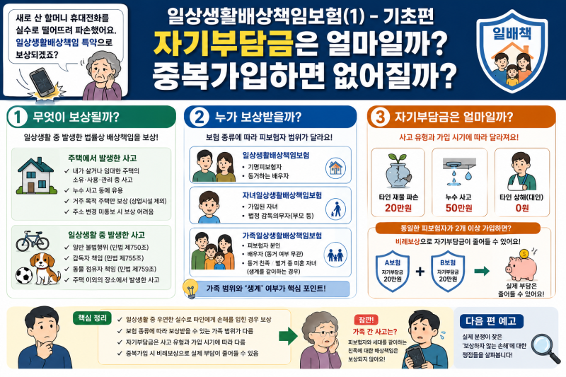 일상생활배상책임보험(1)-기초편-자기부담금이 있을까? 자기부담금은 얼마일까? 중복가입하....