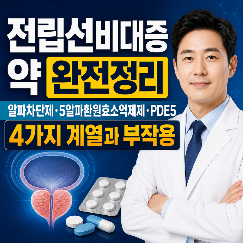 전립선비대증 약 완전정리 | 알파차단제·5알파환원효소억제제·PDE5 4가지 계열과 부작용