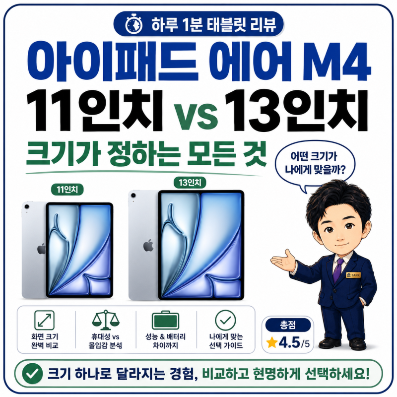 아이패드 에어 M4 11인치 vs 13인치, 30만 원 더 내야 할 사람은?