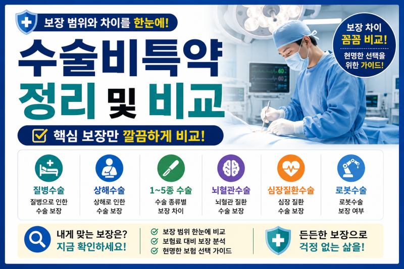 수술비특약 정리 및 비교(질병수술, 상해수술, 1~5종수술, 뇌혈관수술, 심장질환수술, 로봇수....