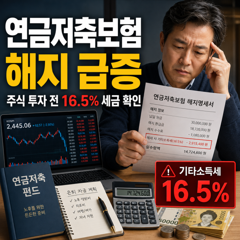 연금저축보험 해지 급증, 주식 투자 전 16.5% 세금부터 확인하세요