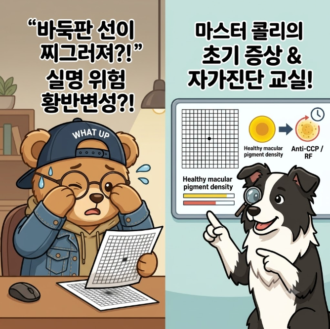 "바둑판 선이 구부러져 보인다면?" 황반변성 초기증상 및 암슬러 격자 자가진단법 ️✨