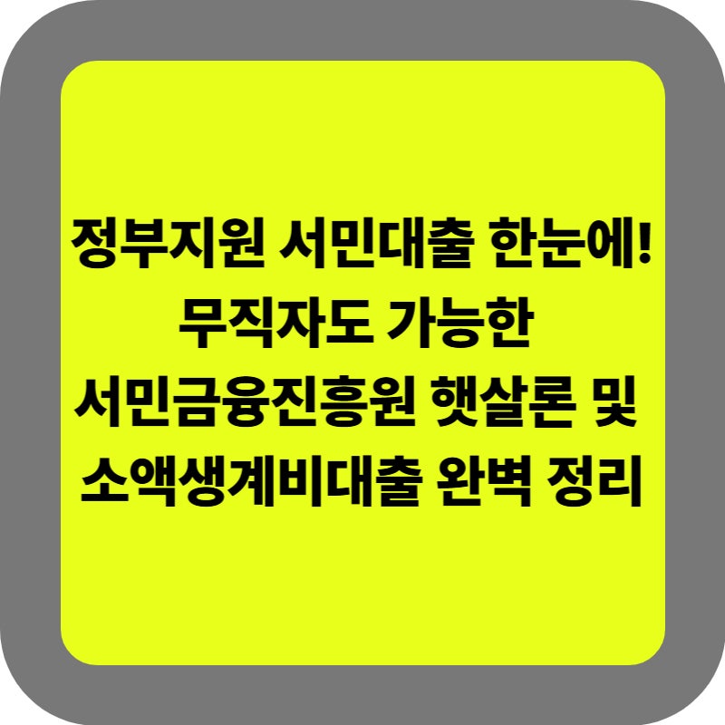 정부지원 서민대출 총정리: 서민금융진흥원 대출 햇살론·새희망홀씨·소액생계비대출 한번....