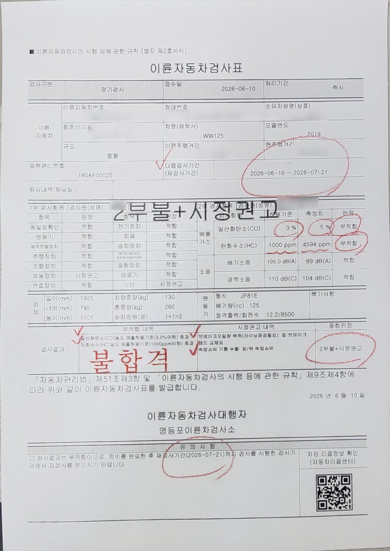 혼다 PCX 125 2019년식 배출가스 불합격 정비기! TPS센서 교환 & 스로틀 바디 청소 후 당일 재검사....