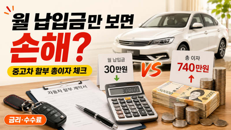 중고차 할부, 월 납입금만 보면 손해일까? 2026년 금리·수수료·총이자 계산법
