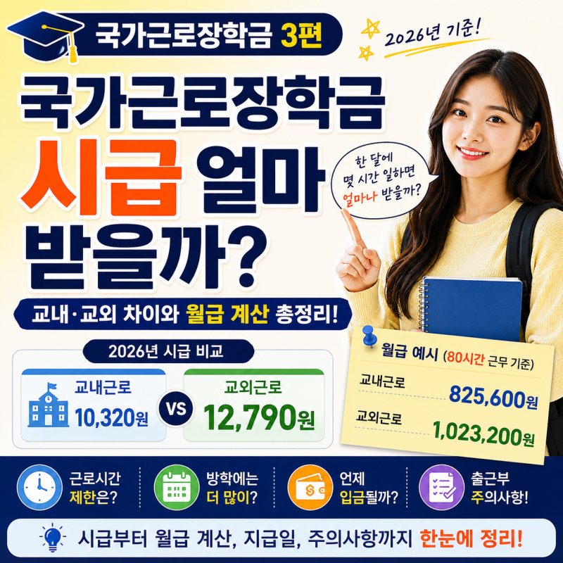 국가근로장학금 시급 얼마 받을까? 2026 교내·교외 차이와 월급 계산 총정리