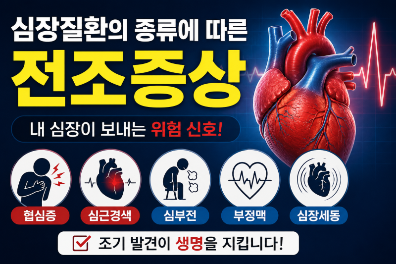 심장질환의 종류에 따른 전조증상(협심증,심근경색,심부전,부정맥,심장세동 등)