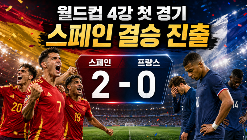2026 월드컵 4강 프랑스 스페인 결과, 2대0 스페인 결승 진출…음바페 침묵