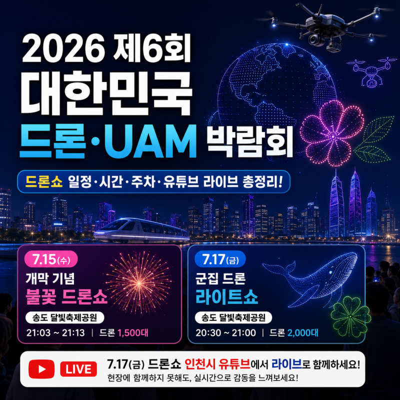 2026 대한민국 드론·UAM 박람회 총정리! 송도 드론쇼 일정·시간·입장료·주차 정보까지