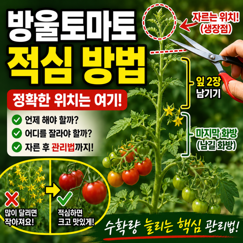 방울토마토 키우기 위를 잘라도 될까? 적심 생장점 자르는 위치와 방법