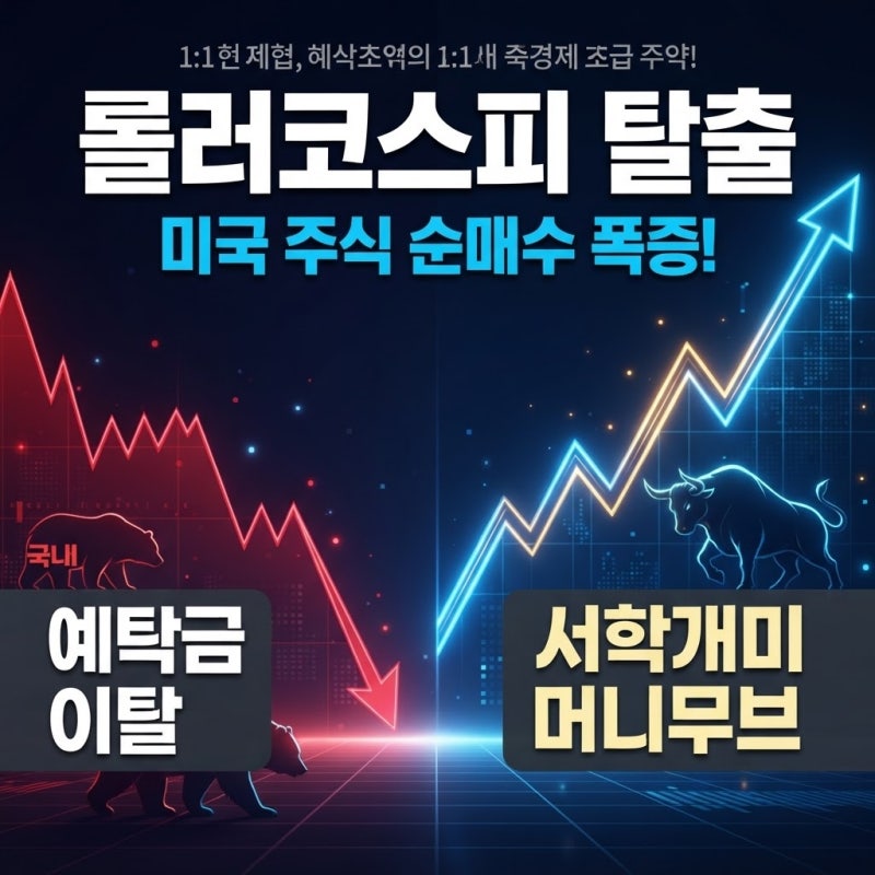 롤러코스피 탈출 러시 — 7월 국내 예탁금 30조 증발과 미국 주식 순매수 폭증의 전말