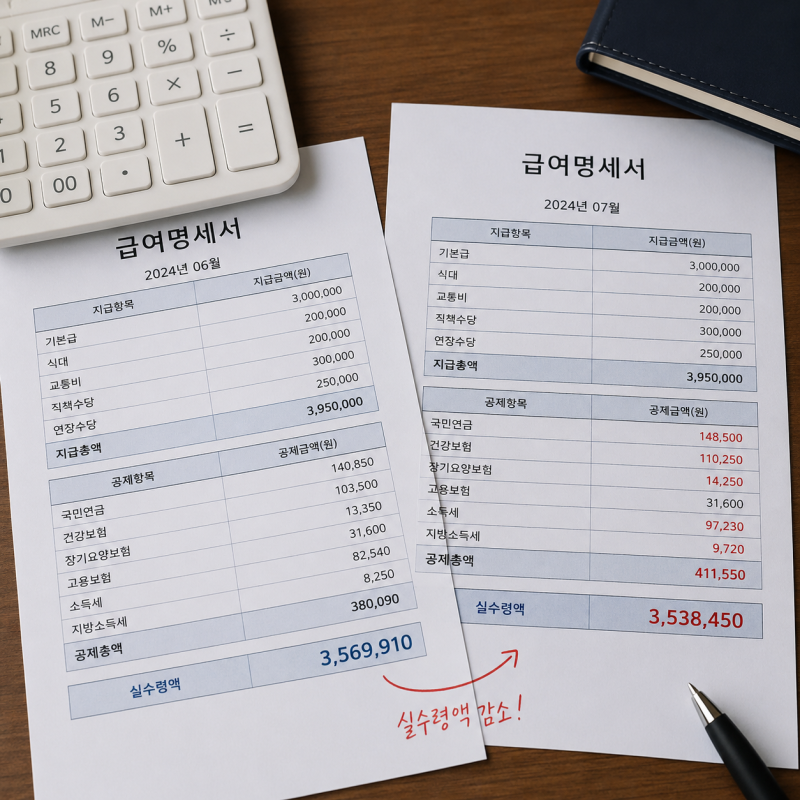 7월 월급날 급여명세서의 배신! 연봉 안 올랐는데 실수령액 줄어든 진짜 이유 (실제 명세서 ....