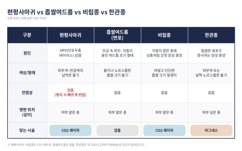 얼굴 편평사마귀 제거 레이저 co2 좁쌀 구분 방법