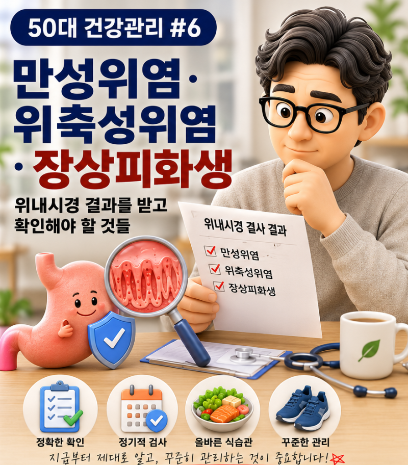 50대 건강관리 #6｜장상피화생·위축성위염·만성위염, 위내시경 결과 어떻게 관리해야 할까?