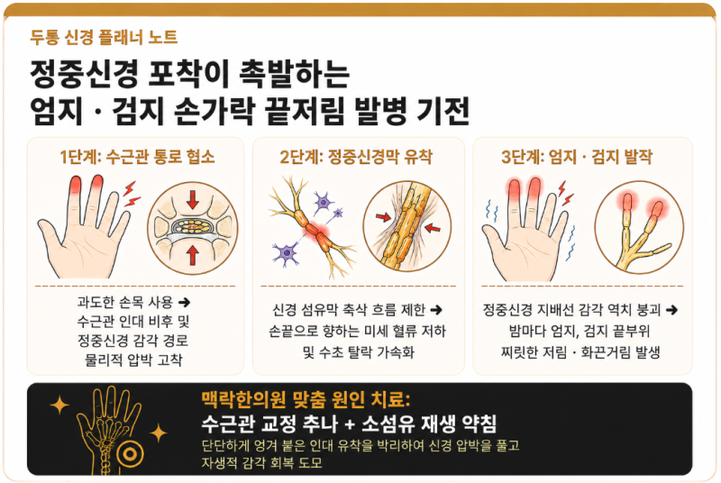 검지 엄지 손가락 끝저림 찌릿 병원, 말초 정중신경 치료 하는 곳