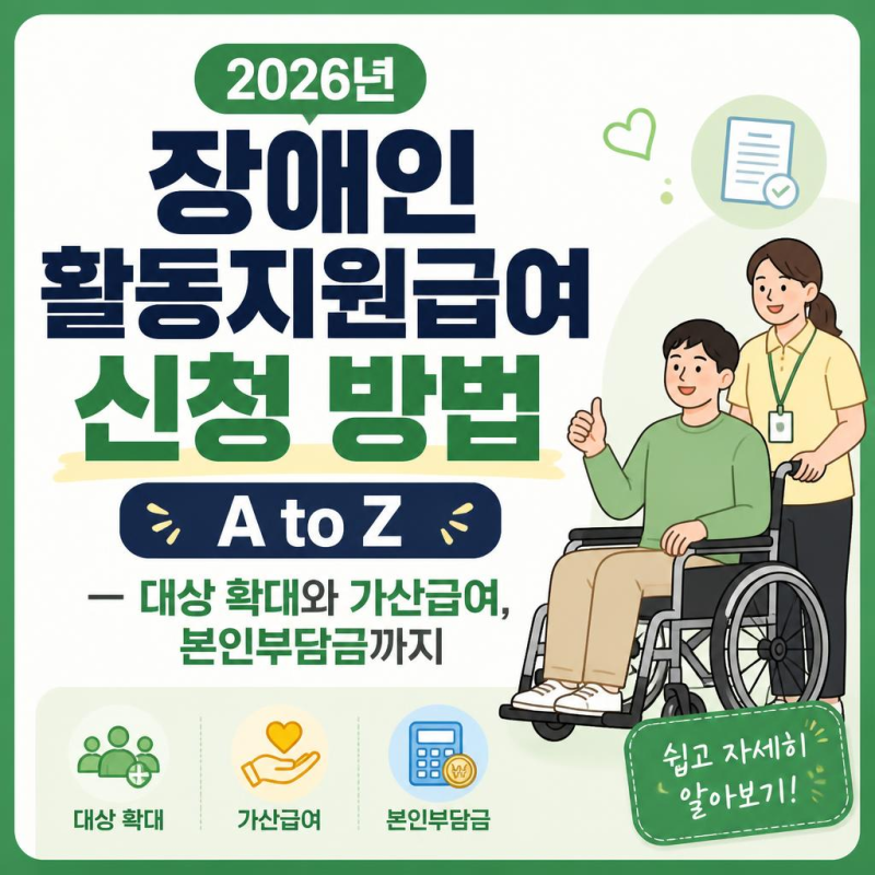 2026년 장애인 활동지원급여 신청 방법 A to Z — 대상 확대와 가산급여, 본인부담금까지