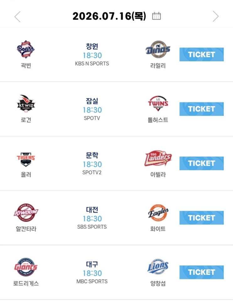2026년 7월 16일 프로야구 순위 및 결과 리뷰 프로야구 분석 KBO 경기일....