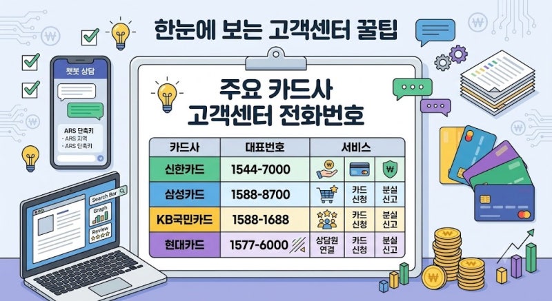 국내 주요 카드사 고객센터 전화번호 총정리 (신한, 삼성, 국민, 현대 등 ARS 단축키 꿀팁)