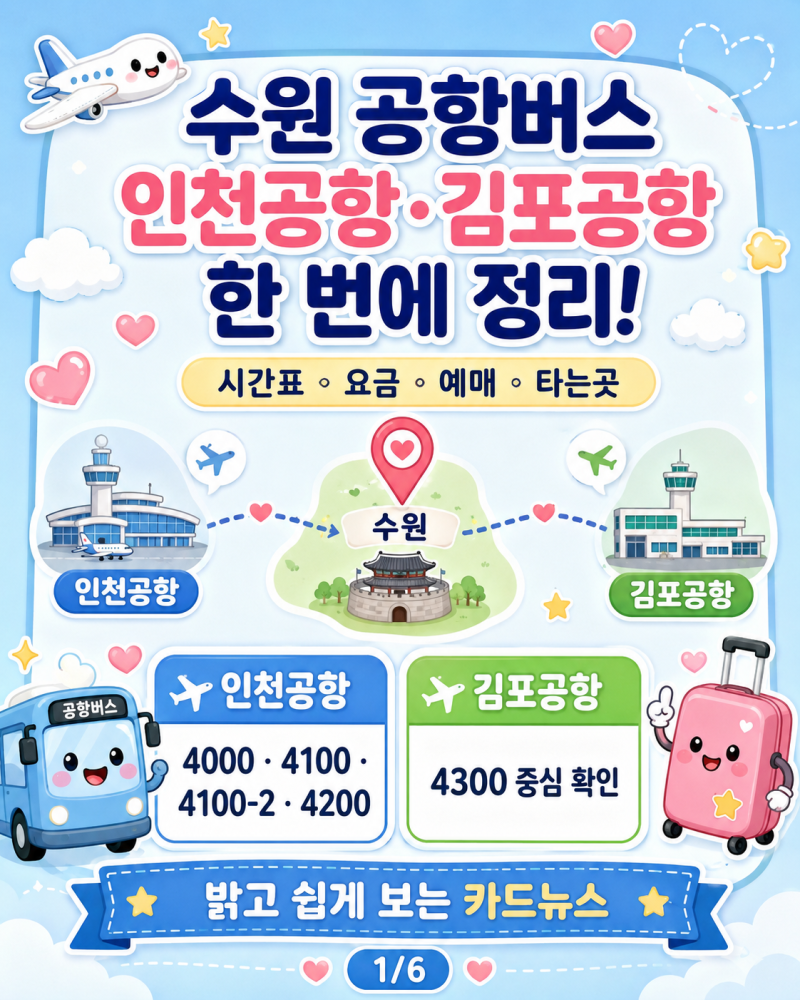 수원 공항버스, 인천공항·김포공항 리무진 시간표 요금 예매 타는곳 한 번에 정리