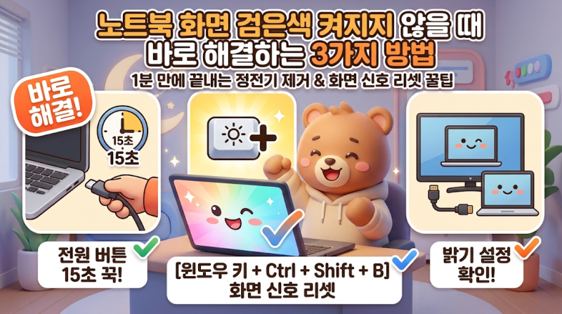 노트북 화면 검은색 켜지지 않을 때 바로 해결하는 3가지 방법 총정리!