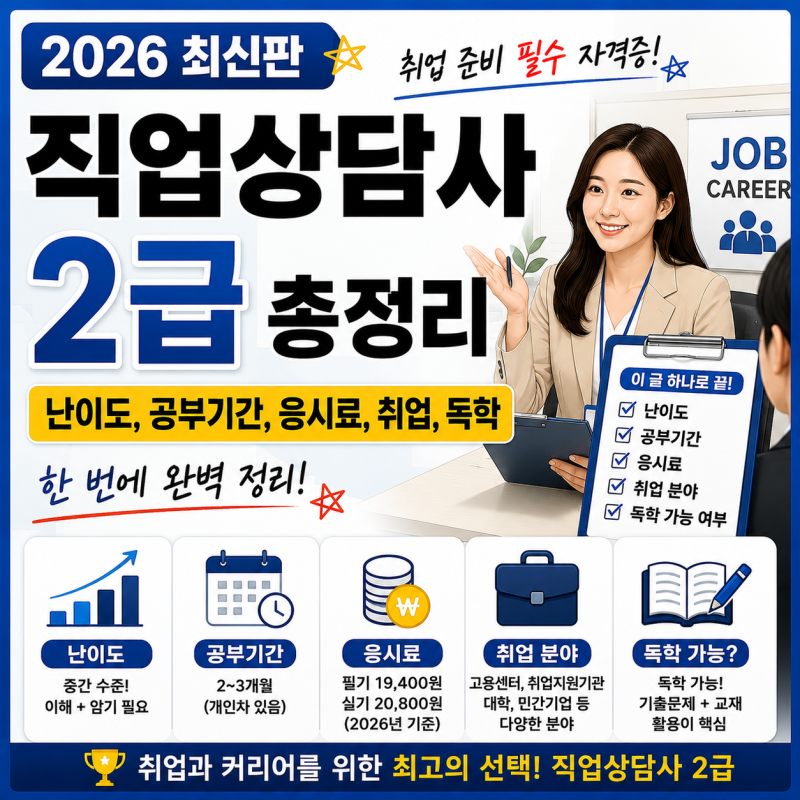 직업상담사 2급 난이도, 공부기간, 응시료, 취업, 독학 총정리