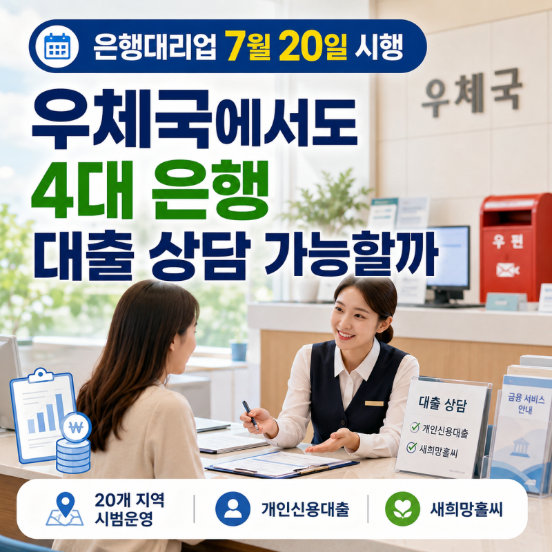 은행대리업 7월 20일 시행, 우체국에서도 4대 은행 대출 상담 가능할까