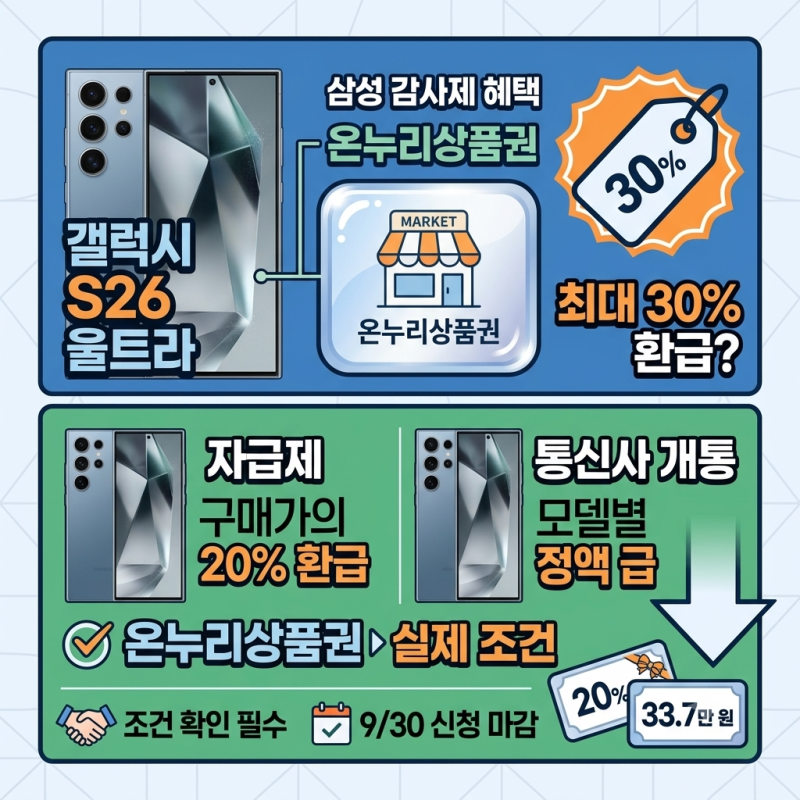 삼성 감사제 온누리상품권, 갤럭시 S26 울트라 30% 환급의 실제 조건
