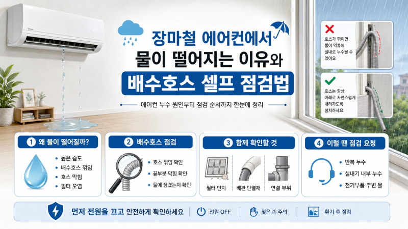 장마철 에어컨에서 물이 떨어지는 이유와 배수호스 셀프 점검법