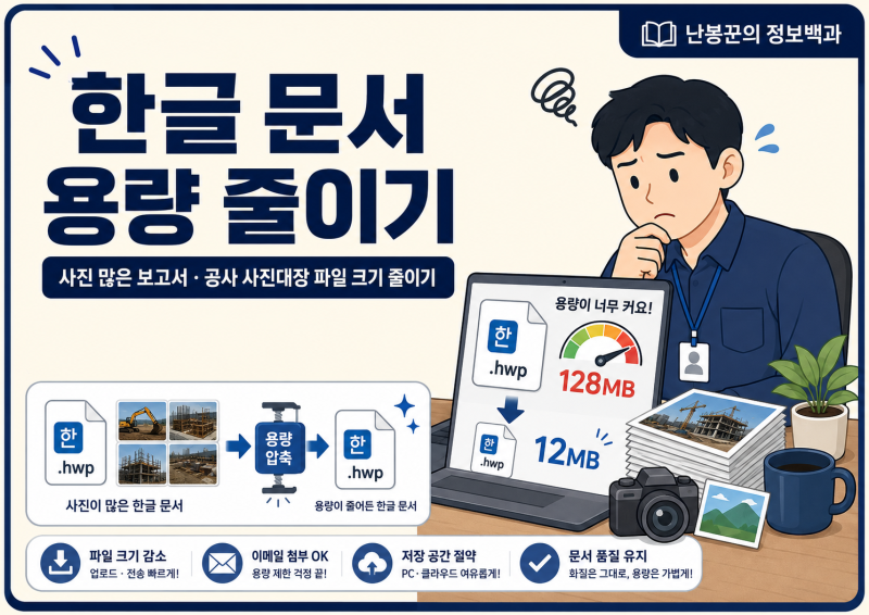 한글 문서 용량 줄이는 방법｜사진 많은 보고서·공사 사진대장 파일 크기 줄이기